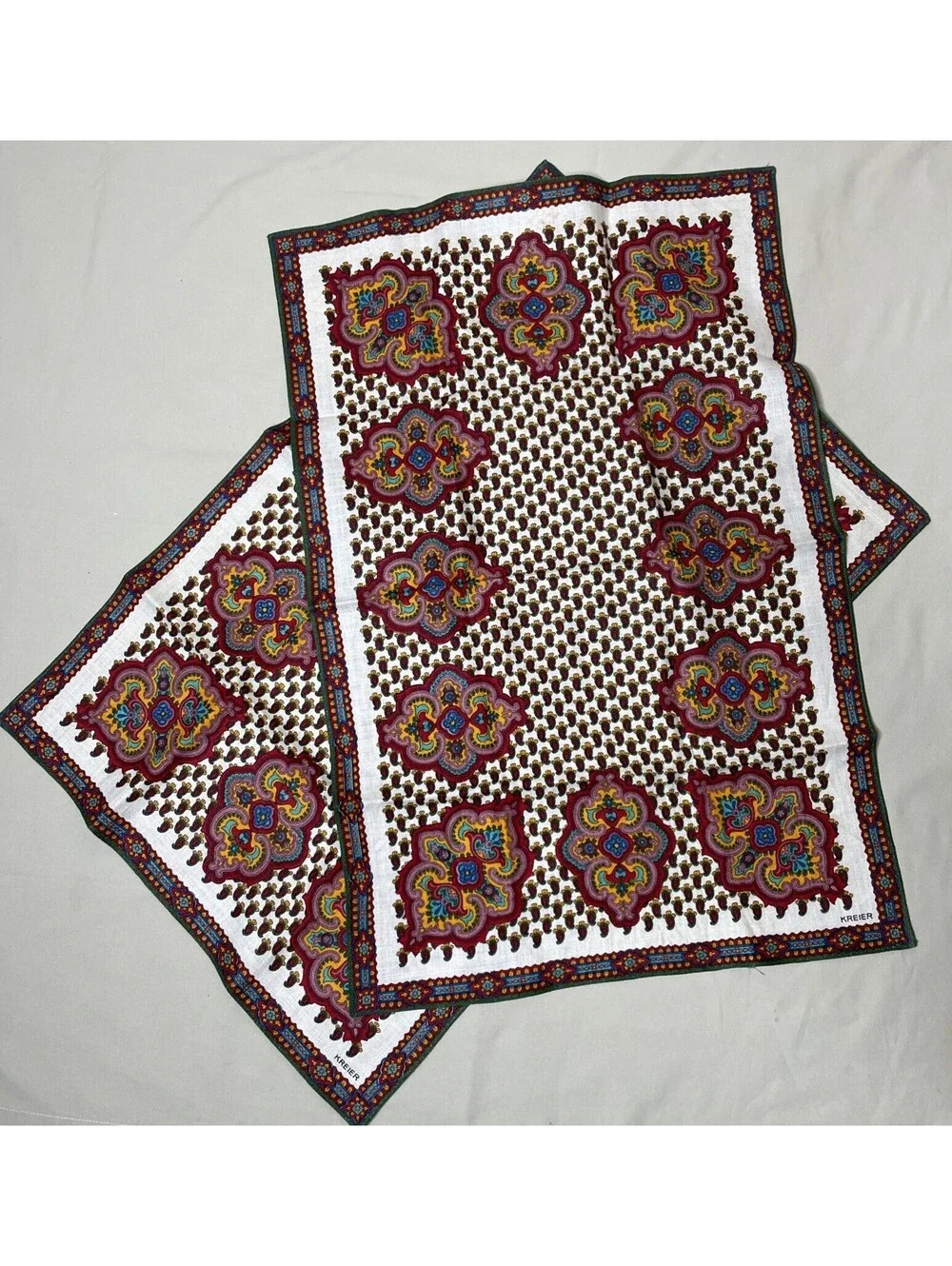 Set of 2: Kreier Vibrant Colors Linen Tea Towels 18x27 Unused
